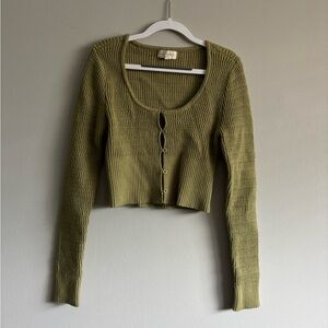 La Hearts Sage Green Ribbed Knit Top